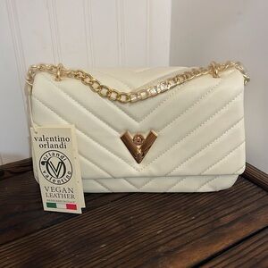 NWT Valentino Orlandi Cream Quilted Shoulder Bag with gold accents & chain strap